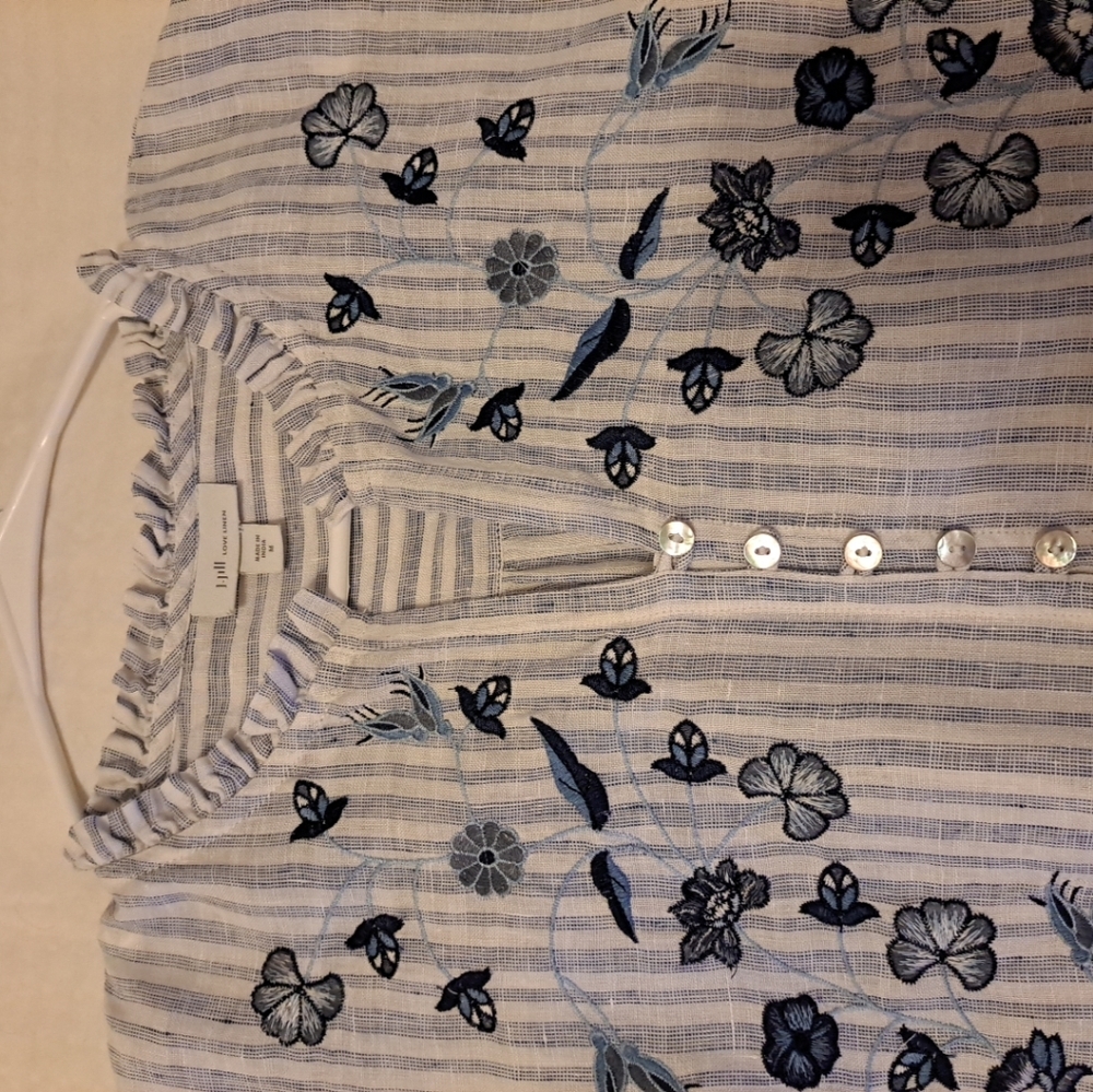 J. Jilll Love Linen Relaxed Popover Top In Cobalt And White Size M Excellent Con